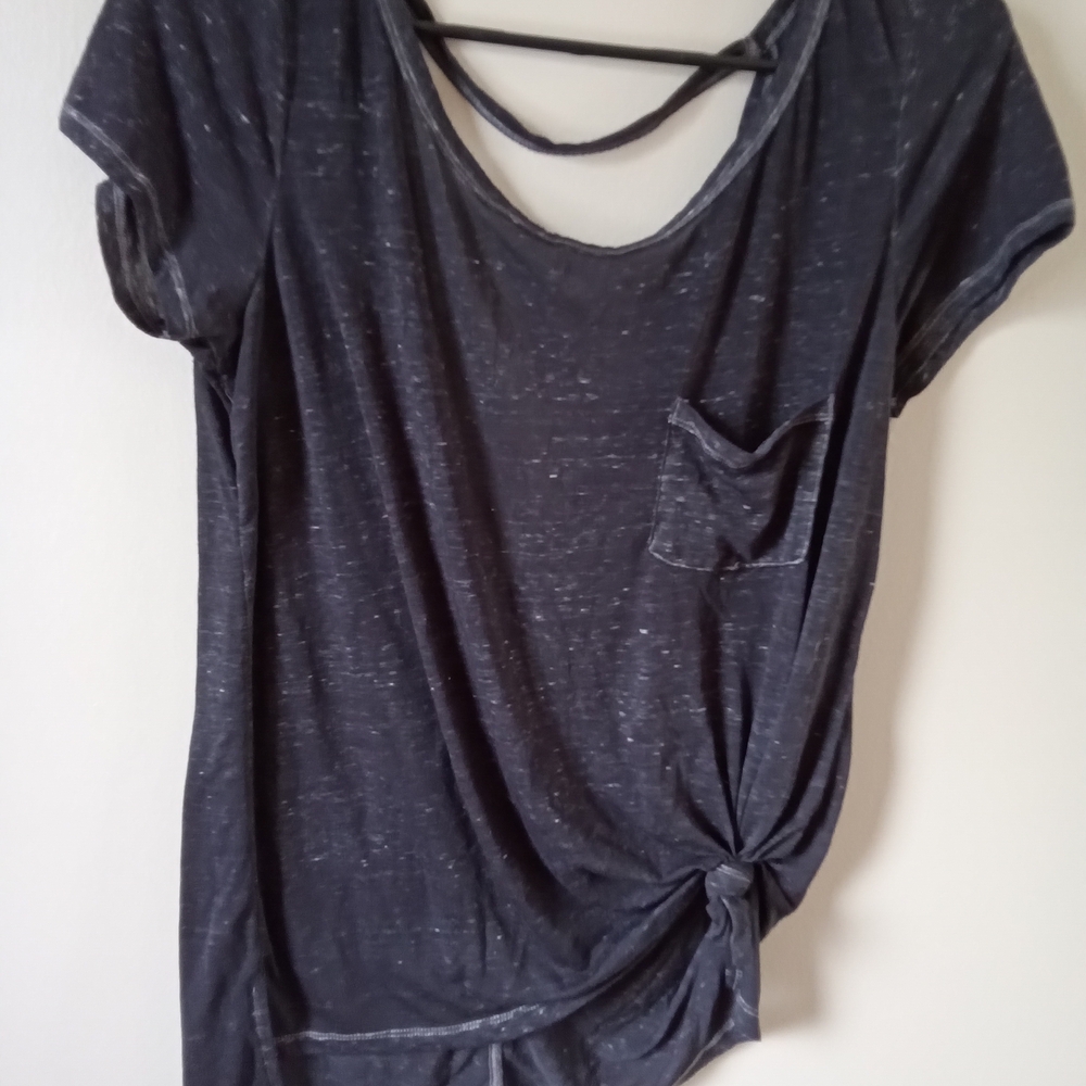 American Eagle Outfitters Dark Gray Knot-Front Tee - Picture 2 of 4